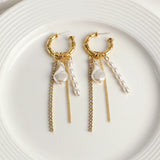 Silver Tassel Long Earrings Sexy Pearl INS Jewelry