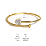 Stainless Steel Heart Cuff Bracelet Bangle with Zircon