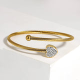 Stainless Steel Heart Cuff Bracelet Bangle with Zircon