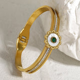 Stylish Inlay Stone Shell Flower Stainless Steel Bangles for Women