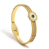 Stylish Inlay Stone Shell Flower Stainless Steel Bangles for Women