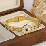 Stylish Inlay Stone Shell Flower Stainless Steel Bangles for Women