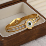 Stylish Inlay Stone Shell Flower Stainless Steel Bangles for Women