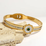Stylish Inlay Stone Shell Flower Stainless Steel Bangles for Women