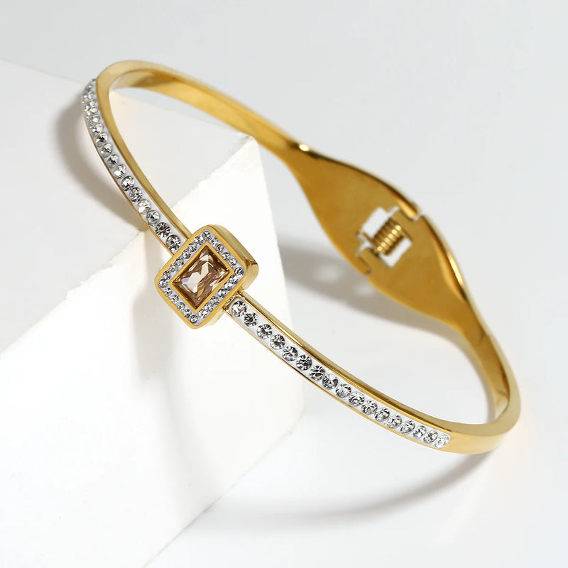 316L SS Green Stone Bangle Bracelet for Women