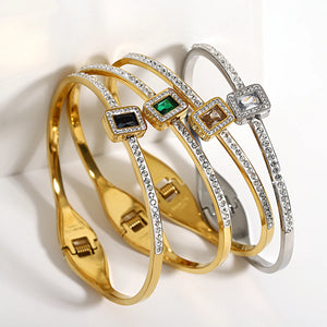 316L SS Green Stone Bangle Bracelet for Women