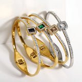 316L SS Green Stone Bangle Bracelet for Women