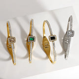 316L SS Green Stone Bangle Bracelet for Women