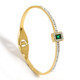 316L SS Green Stone Bangle Bracelet for Women