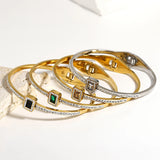 316L SS Green Stone Bangle Bracelet for Women