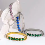 Colorful Heart Crystal Stainless Steel Bangles Bracelets Plated High