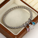 Four Leaf Flower Zircon Lucky Charm Stainless Steel Bangles Bracelets