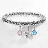Four Leaf Flower Zircon Lucky Charm Stainless Steel Bangles Bracelets