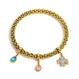 Four Leaf Flower Zircon Lucky Charm Stainless Steel Bangles Bracelets