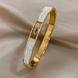 Boho Hollow Evil Eye Stainless Steel Bangle Bracelet