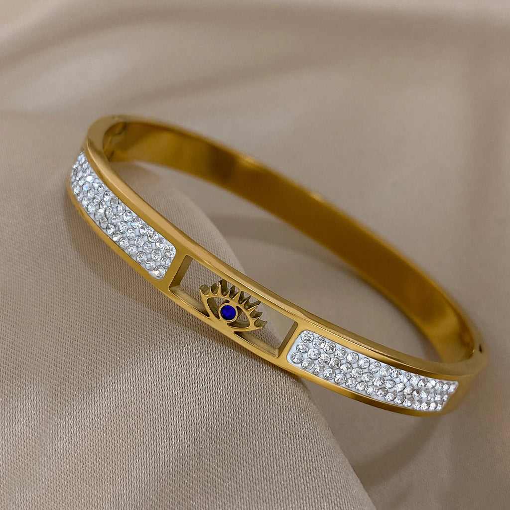Boho Hollow Evil Eye Stainless Steel Bangle Bracelet