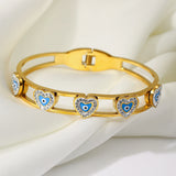 Boho Zircon Heart Evil Eye Enamel Steel Bangles Bracelets for Women