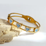 Boho Zircon Heart Evil Eye Enamel Steel Bangles Bracelets for Women