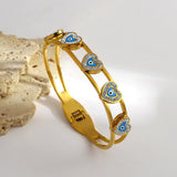 Boho Zircon Heart Evil Eye Enamel Steel Bangles Bracelets for Women