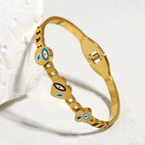 Eye Enamel CZ Stainless Steel Bracelet 18K Plated Jewelry