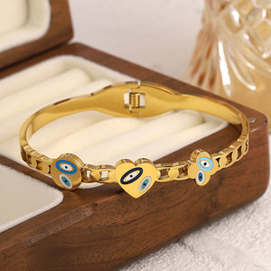 Eye Enamel CZ Stainless Steel Bracelet 18K Plated Jewelry