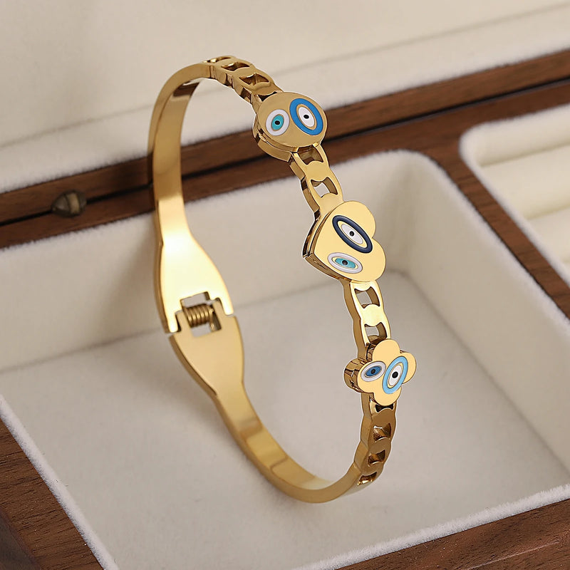 Eye Enamel CZ Stainless Steel Bracelet 18K Plated Jewelry