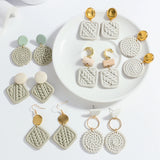 Cream Sweater Knit Polymer Clay Drop Earrings for Women