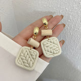 Cream Sweater Knit Polymer Clay Drop Earrings for Women