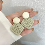 Cream Sweater Knit Polymer Clay Drop Earrings for Women