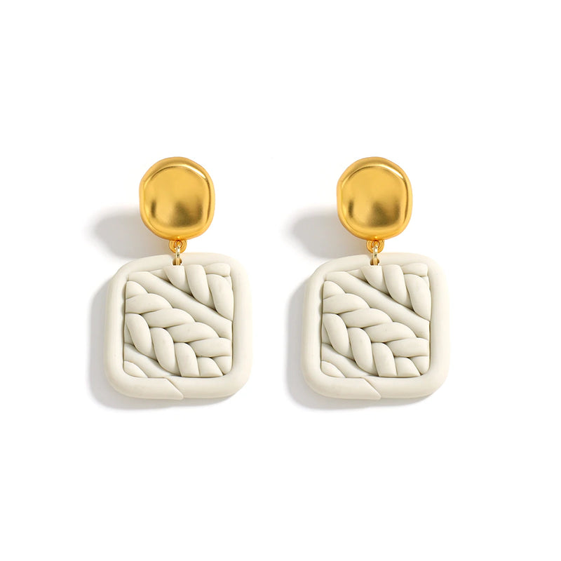 Cream Sweater Knit Polymer Clay Drop Earrings for Women