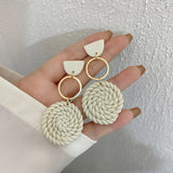 Cream Sweater Knit Polymer Clay Drop Earrings for Women