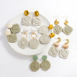 Cream Sweater Knit Polymer Clay Drop Earrings for Women
