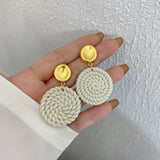 Cream Sweater Knit Polymer Clay Drop Earrings for Women