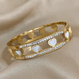 Shell Heart Stainless Steel Charm Bangle Bracelet for Women