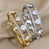 Shell Heart Stainless Steel Charm Bangle Bracelet for Women