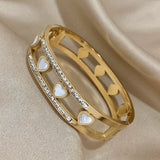 Shell Heart Stainless Steel Charm Bangle Bracelet for Women