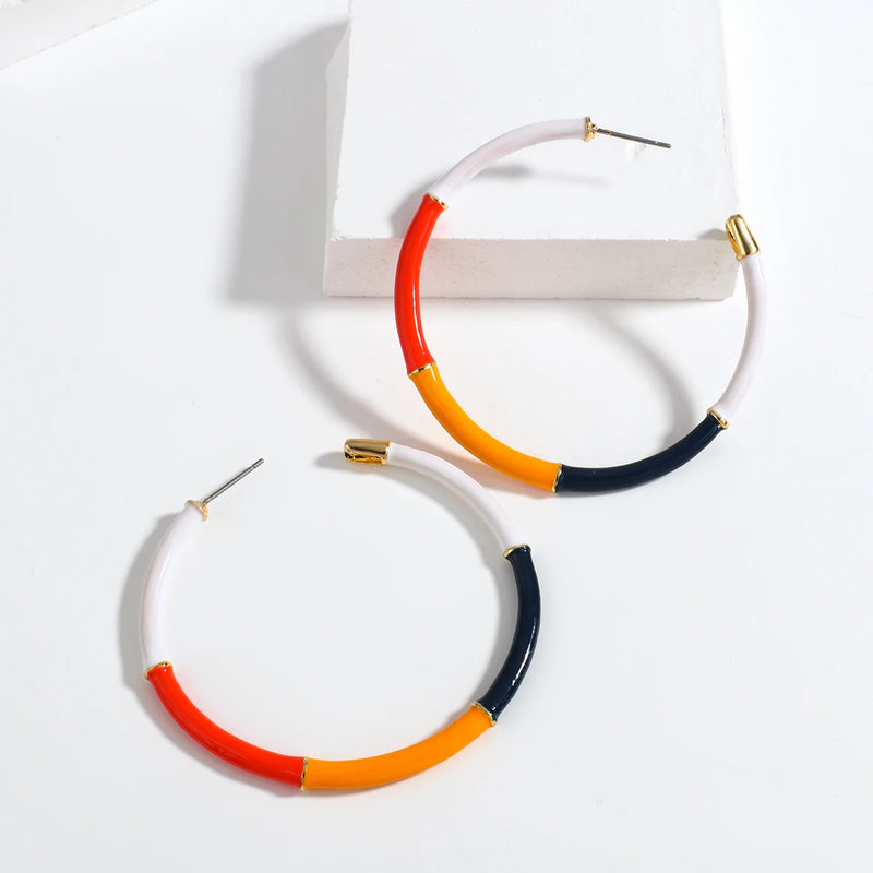 Bamboo Enamel Large Round Hoop Earrings for Women Geometric Circle