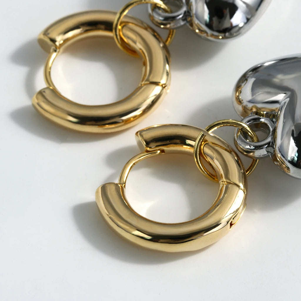 Silver Heart Pendant Drop Earrings Minimalist Metal Jewelry