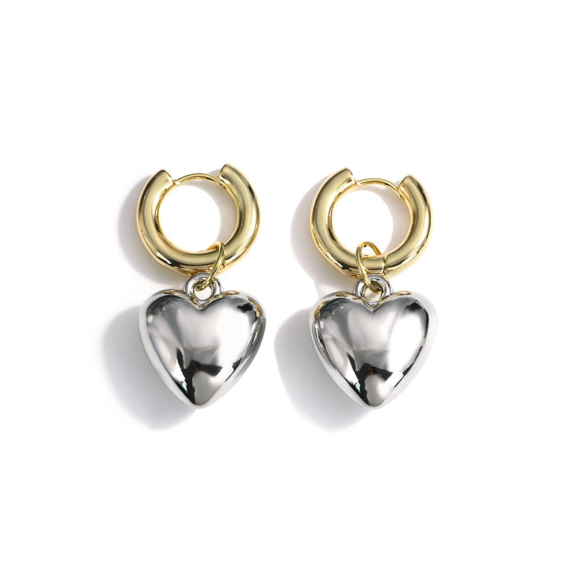 Silver Heart Pendant Drop Earrings Minimalist Metal Jewelry