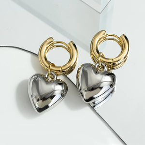 Silver Heart Pendant Drop Earrings Minimalist Metal Jewelry