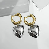 Silver Heart Pendant Drop Earrings Minimalist Metal Jewelry