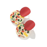 Leopard Polymer Clay Drop Earrings Round Pendant Dangle Earrings