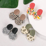 Leopard Polymer Clay Drop Earrings Round Pendant Dangle Earrings