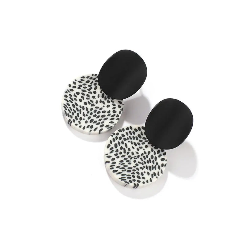 Leopard Polymer Clay Drop Earrings Round Pendant Dangle Earrings