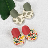 Leopard Polymer Clay Drop Earrings Round Pendant Dangle Earrings