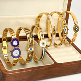 Evil Eye Enamel Rhinestone Bangle Bracelet 18K Plated