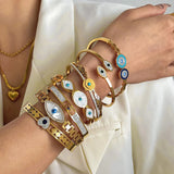 Evil Eye Enamel Rhinestone Bangle Bracelet 18K Plated