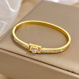 Hollow Zircon Love Heart Stainless Steel Bangles Charm Couple Lover Gift
