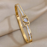 Hollow Zircon Love Heart Stainless Steel Bangles Charm Couple Lover Gift