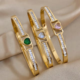 Hollow Zircon Love Heart Stainless Steel Bangles Charm Couple Lover Gift